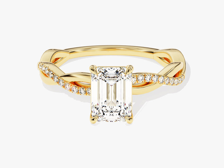 Emerald Twisted Moissanite Engagement Ring with Pave Set Side Stones (1.00 CT)