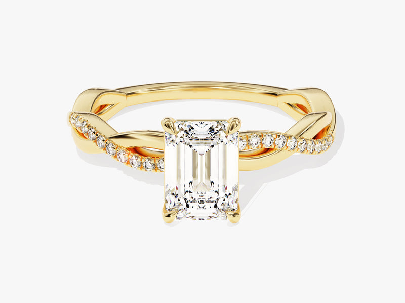 Emerald Twisted Moissanite Engagement Ring with Pave Set Side Stones (1.00 CT)