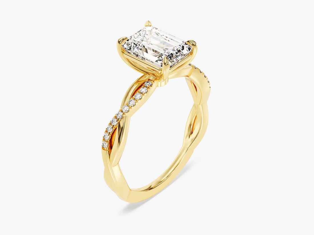Emerald Twisted Moissanite Engagement Ring with Pave Set Side Stones (1.50 CT)