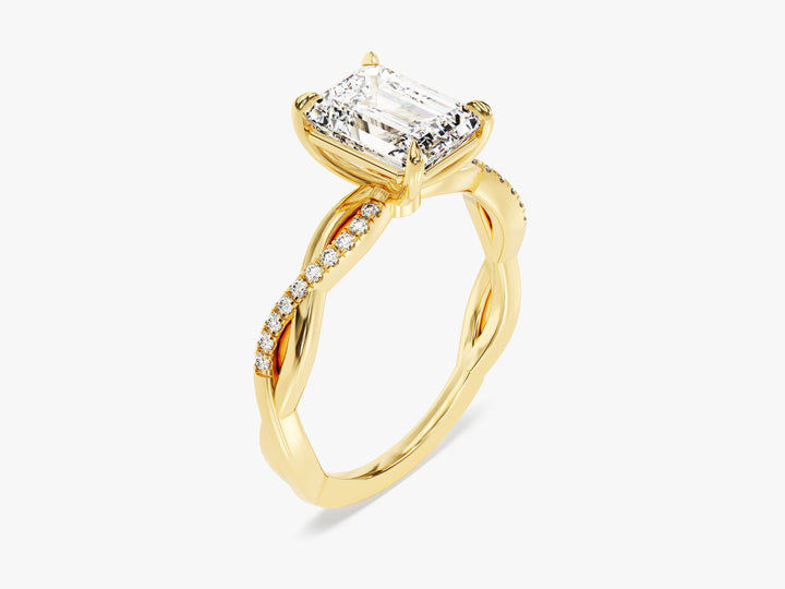 Emerald Twisted Moissanite Engagement Ring with Pave Set Side Stones (1.50 CT)