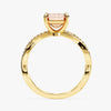 Twisted Emerald Cut Peach Morganite Engagement Ring with Sidestones