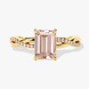 Twisted Emerald Cut Peach Morganite Engagement Ring with Sidestones