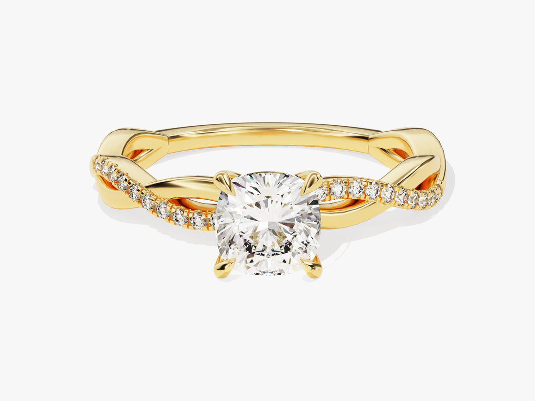 Cushion Twisted Moissanite Engagement Ring with Pave Set Side Stones (1.00 CT)