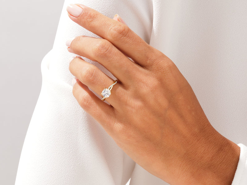 Cushion Twisted Moissanite Engagement Ring with Pave Set Side Stones (1.00 CT)