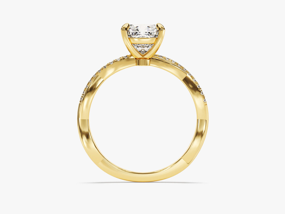 Cushion Twisted Moissanite Engagement Ring with Pave Set Side Stones (1.50 CT)