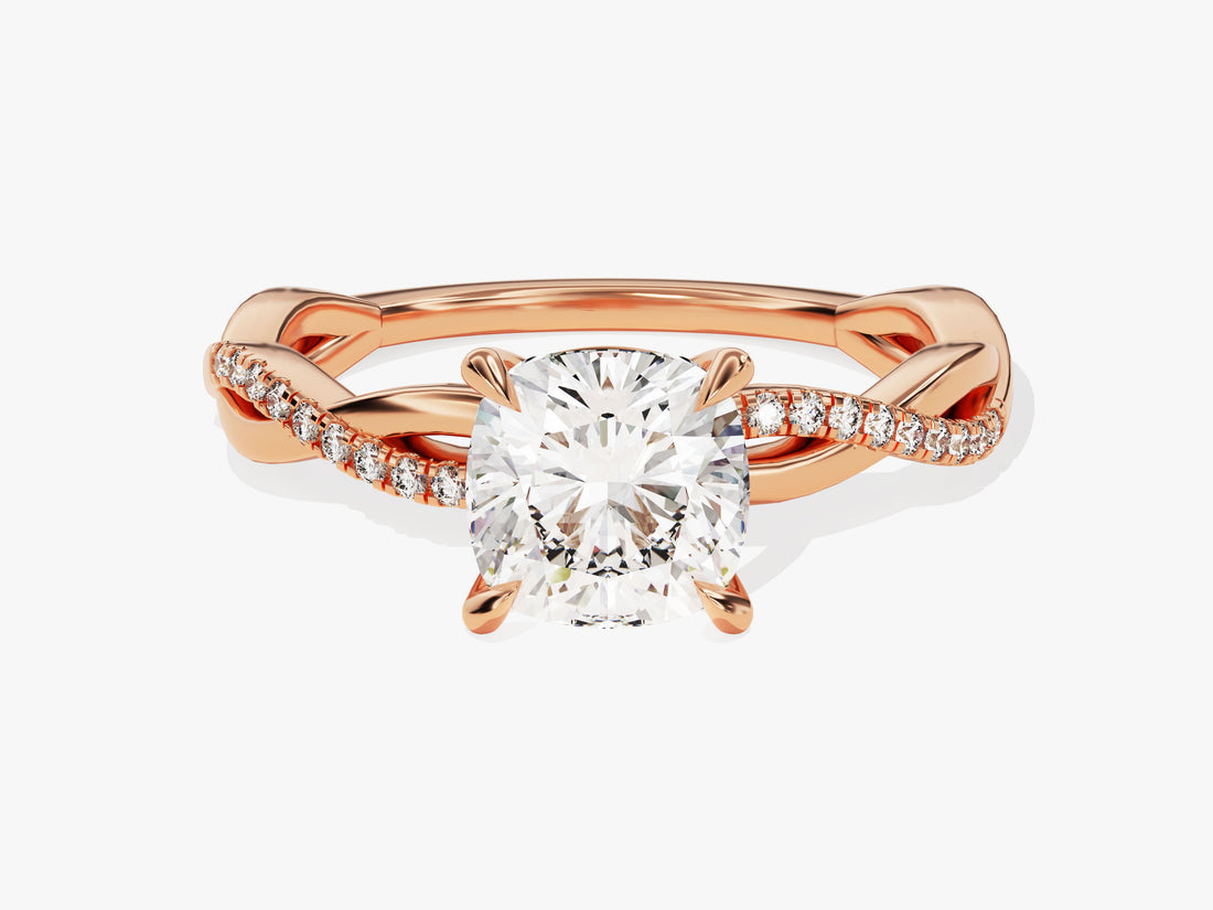 Cushion Twisted Moissanite Engagement Ring with Pave Set Side Stones (1.50 CT)
