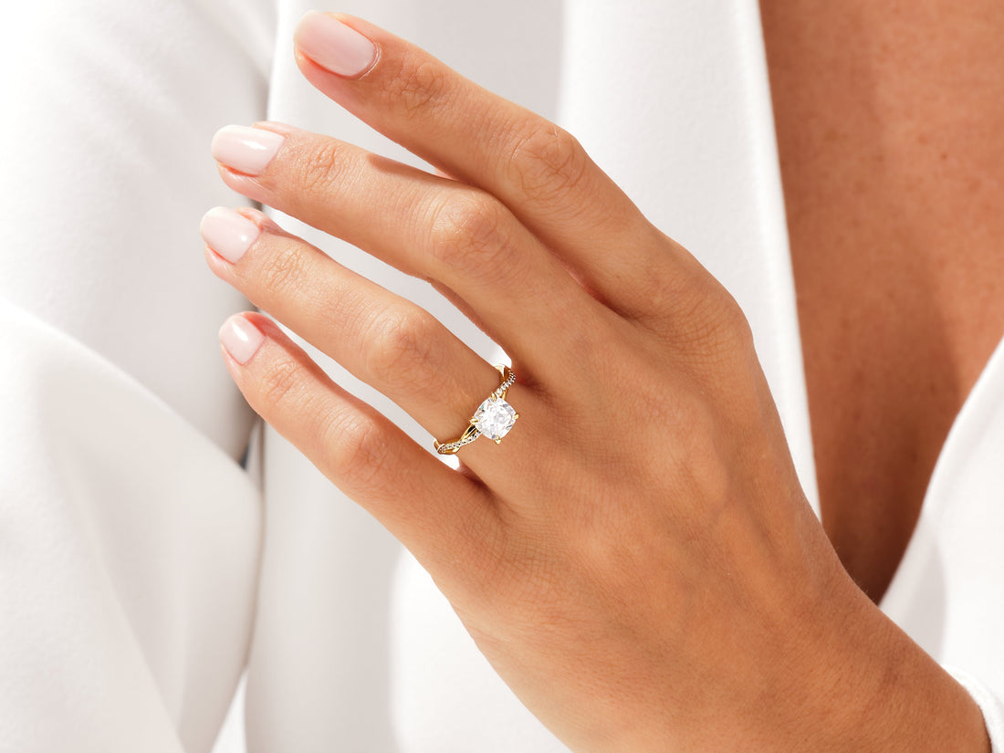Cushion Twisted Moissanite Engagement Ring with Pave Set Side Stones (2.00 CT)