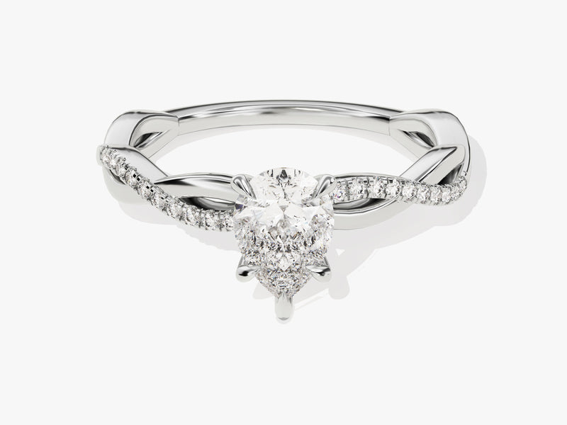 Pear Twisted Moissanite Engagement Ring with Pave Set Side Stones (1.00 CT)