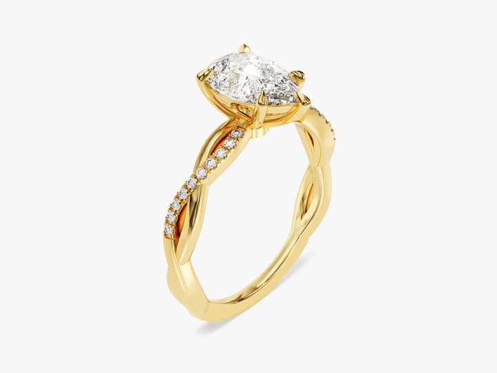 Pear Twisted Moissanite Engagement Ring with Pave Set Side Stones (1.50 CT)