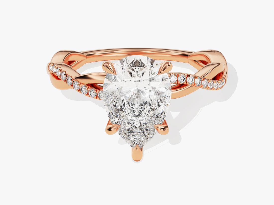 Pear Twisted Moissanite Engagement Ring with Pave Set Side Stones (2.00 CT)