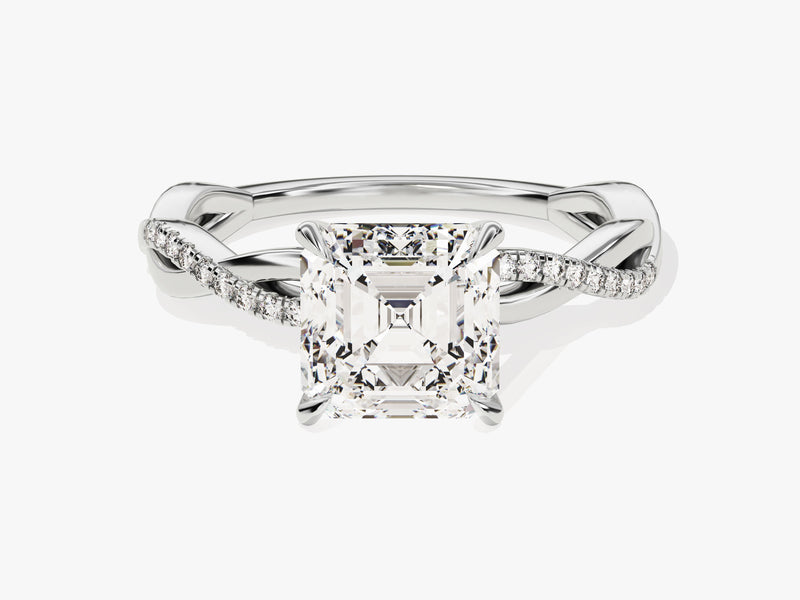 Asscher Twisted Moissanite Engagement Ring with Pave Set Side Stones (2.00 CT)