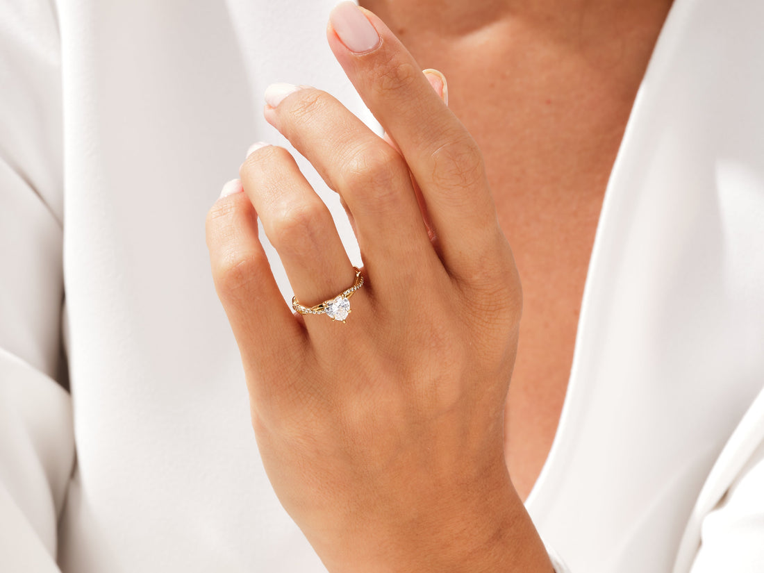 Heart Twisted Moissanite Engagement Ring with Pave Set Side Stones (1.00 CT)