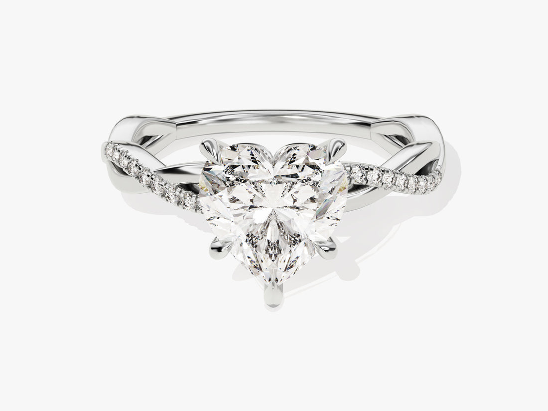 Heart Twisted Moissanite Engagement Ring with Pave Set Side Stones (2.00 CT)