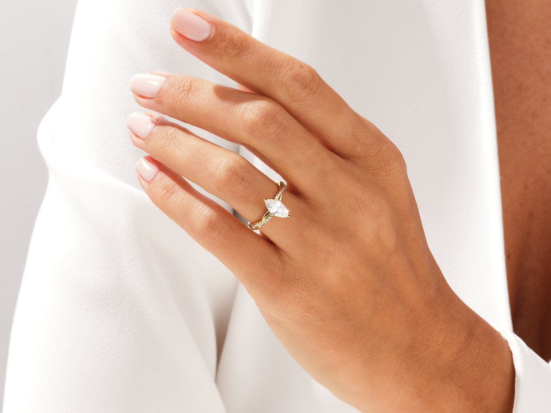 Marquise Twisted Moissanite Engagement Ring with Pave Set Side Stones (1.00 CT)
