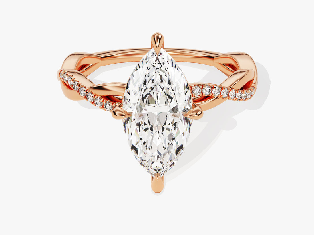 Marquise Twisted Moissanite Engagement Ring with Pave Set Side Stones (2.00 CT)