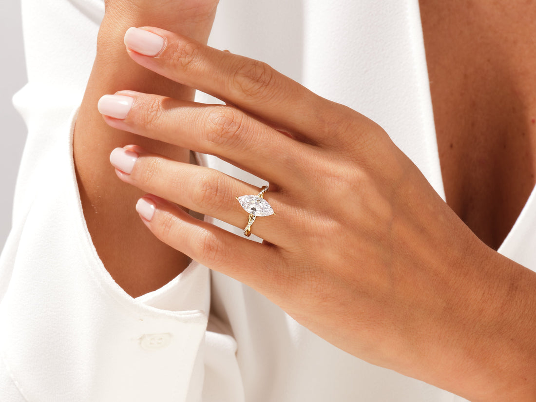 Marquise Twisted Moissanite Engagement Ring with Pave Set Side Stones (2.00 CT)