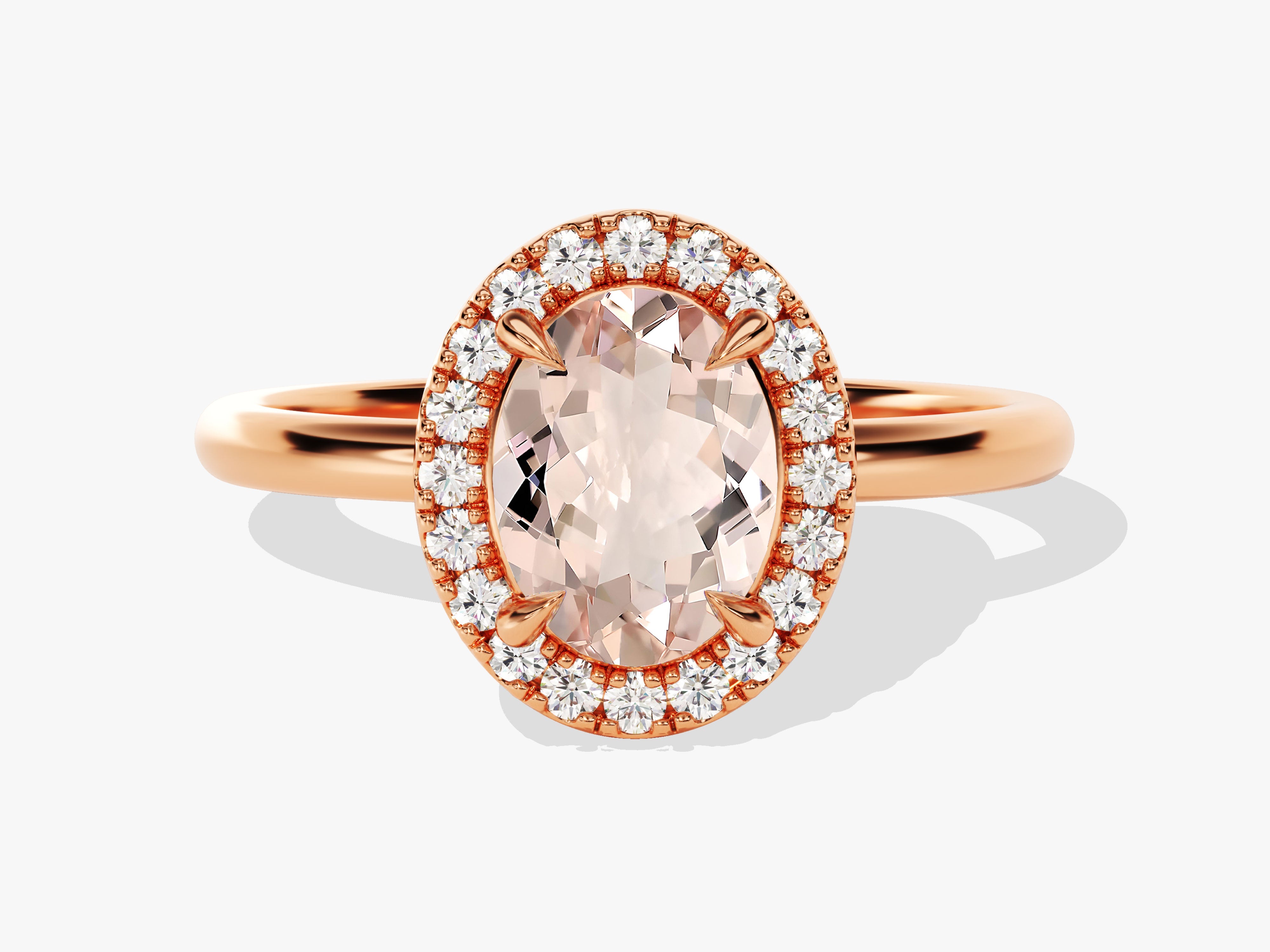 Oval Cut Peach Morganite Halo Engagement Ring