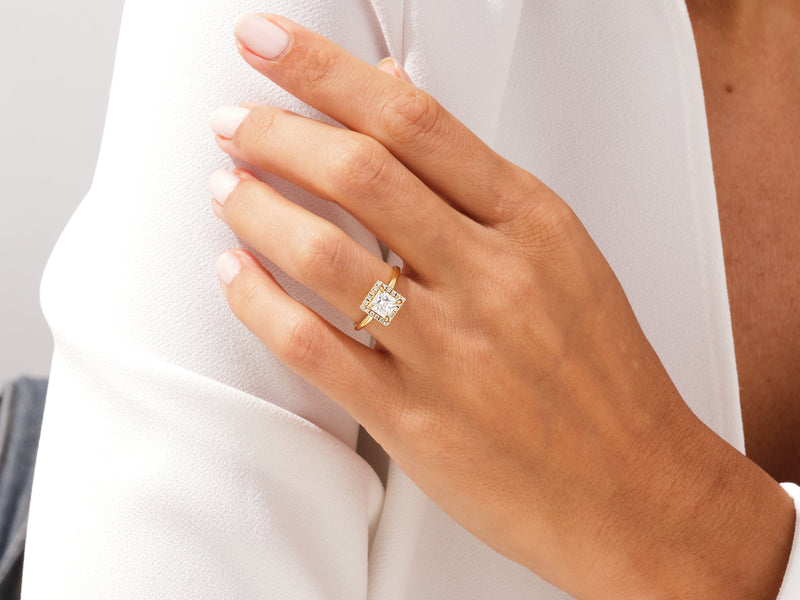 Princess Halo Moissanite Engagement Ring (1.00 CT)