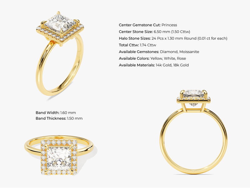 Princess Halo Moissanite Engagement Ring (1.50 CT)