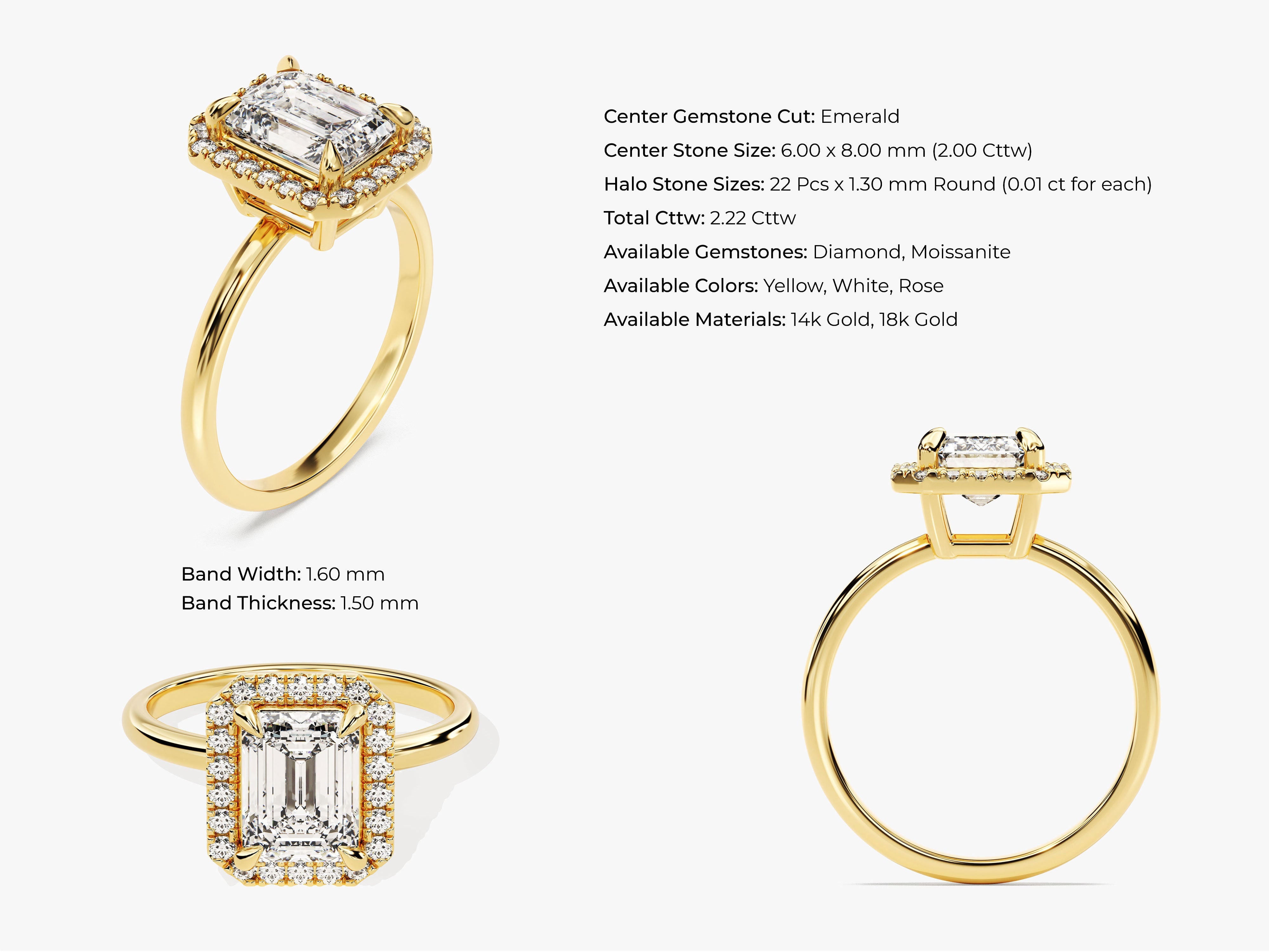 Emerald Halo Moissanite Engagement Ring (2.00 CT)