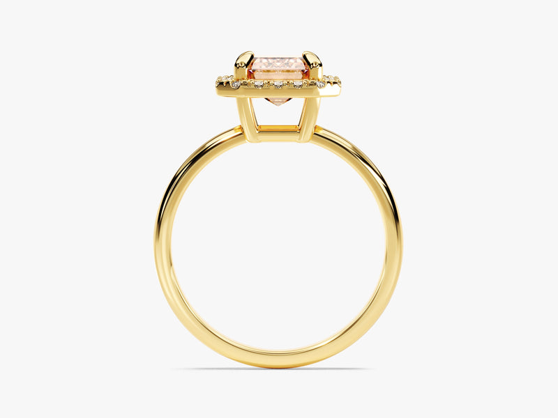 Emerald Cut Peach Morganite Halo Engagement Ring