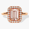 Emerald Cut Peach Morganite Halo Engagement Ring
