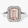 Emerald Cut Peach Morganite Halo Engagement Ring