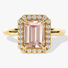 Emerald Cut Peach Morganite Halo Engagement Ring
