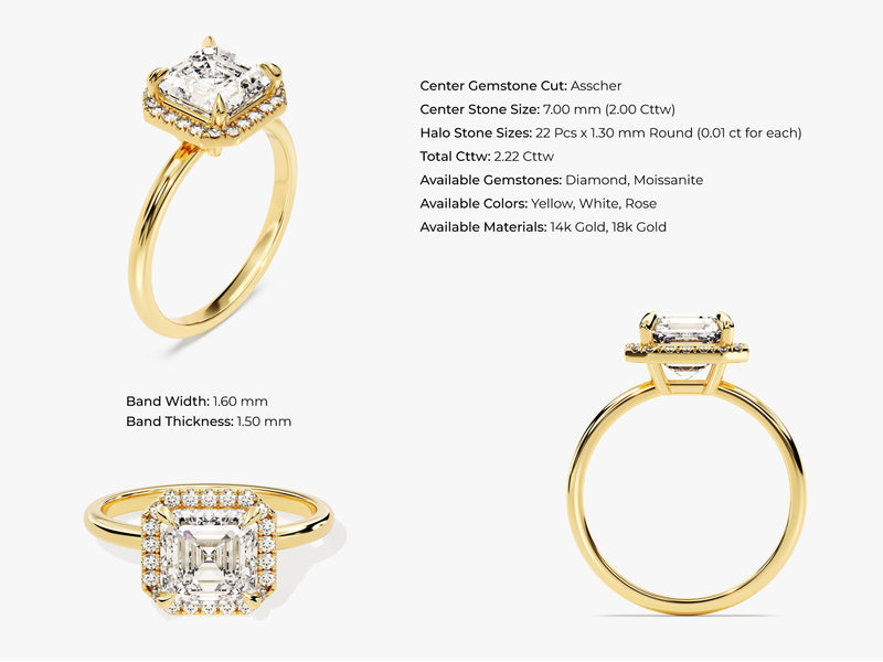Asscher Halo Moissanite Engagement Ring (2.00 CT)
