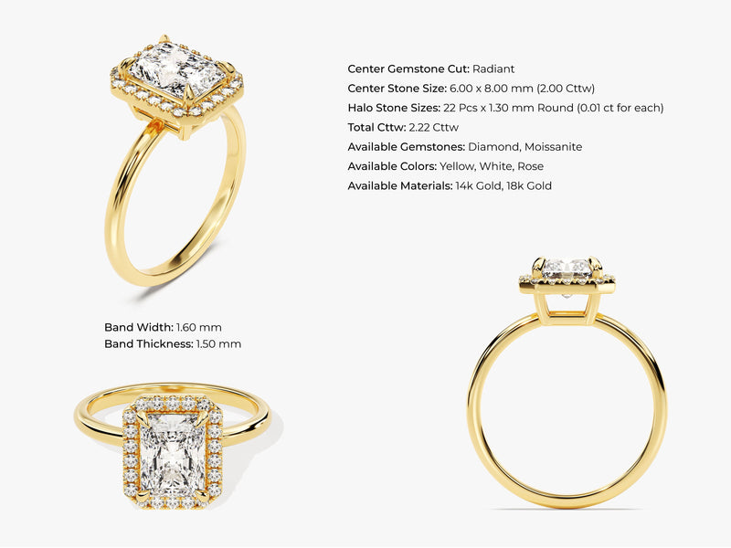 Radiant Halo Moissanite Engagement Ring (2.00 CT)