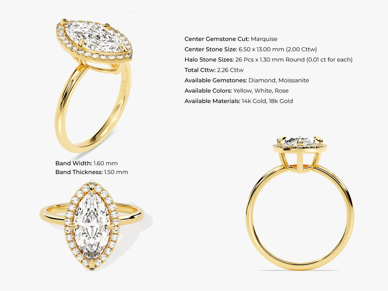 Marquise Halo Moissanite Engagement Ring (2.00 CT)