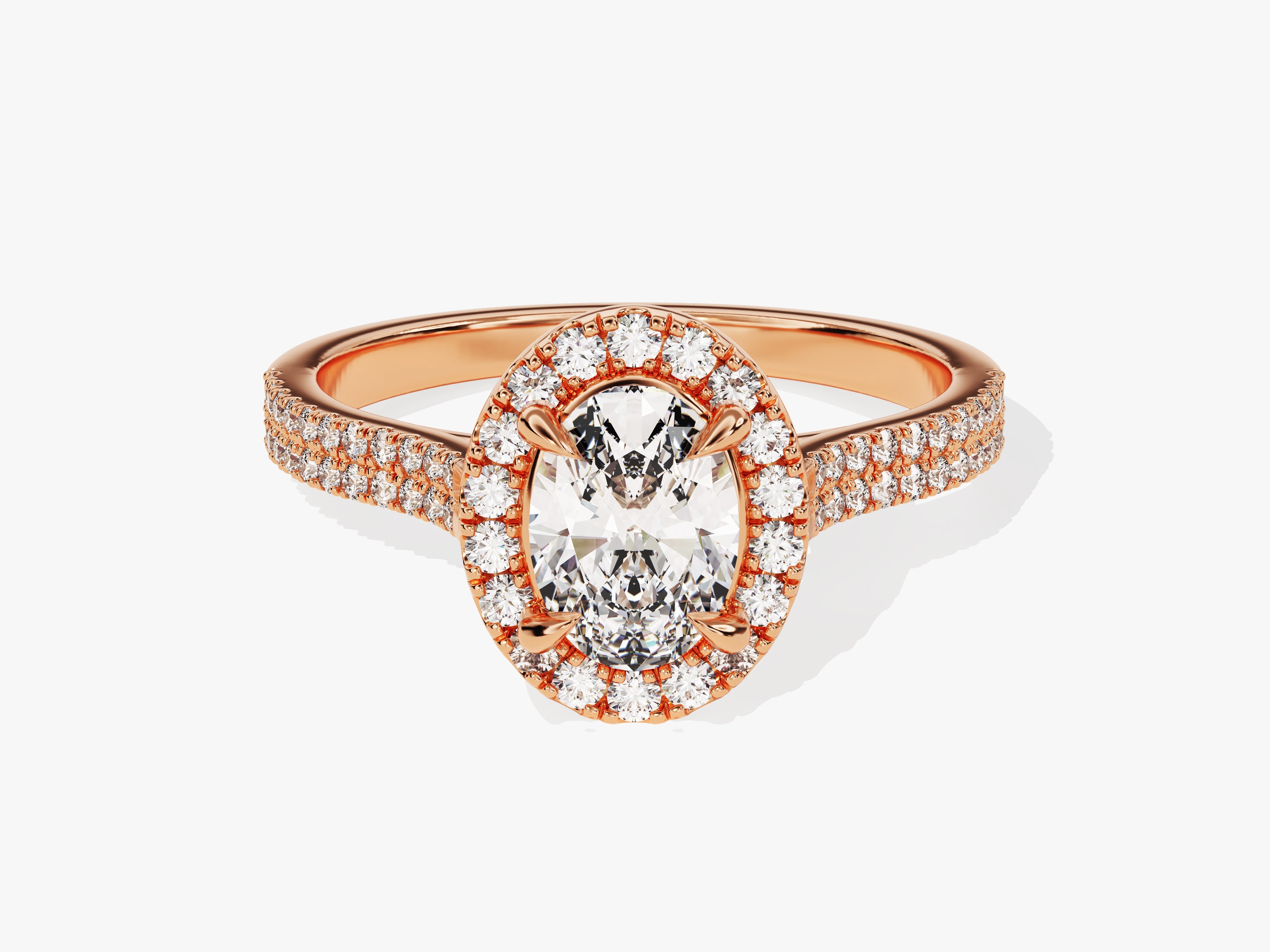 Double Shank Oval Halo Moissanite Engagement Ring (1.00 CT)