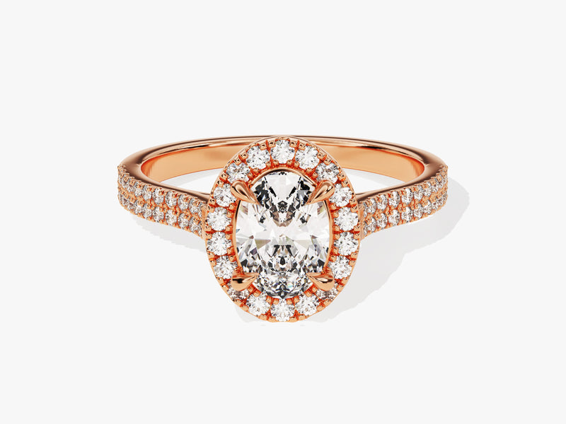 Double Shank Oval Halo Moissanite Engagement Ring (1.00 CT)