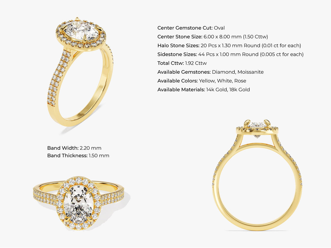 Double Shank Oval Halo Moissanite Engagement Ring (1.50 CT)