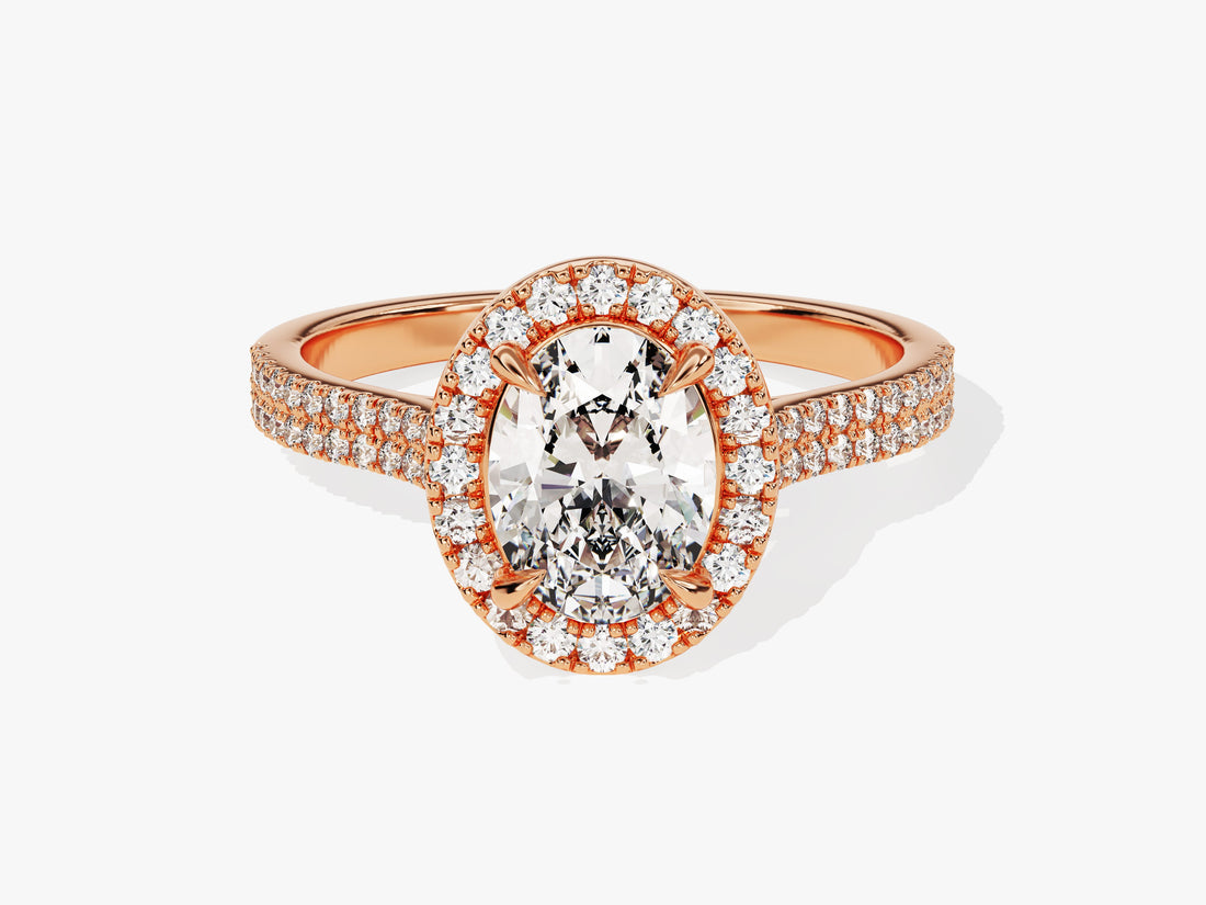 Double Shank Oval Halo Moissanite Engagement Ring (1.50 CT)