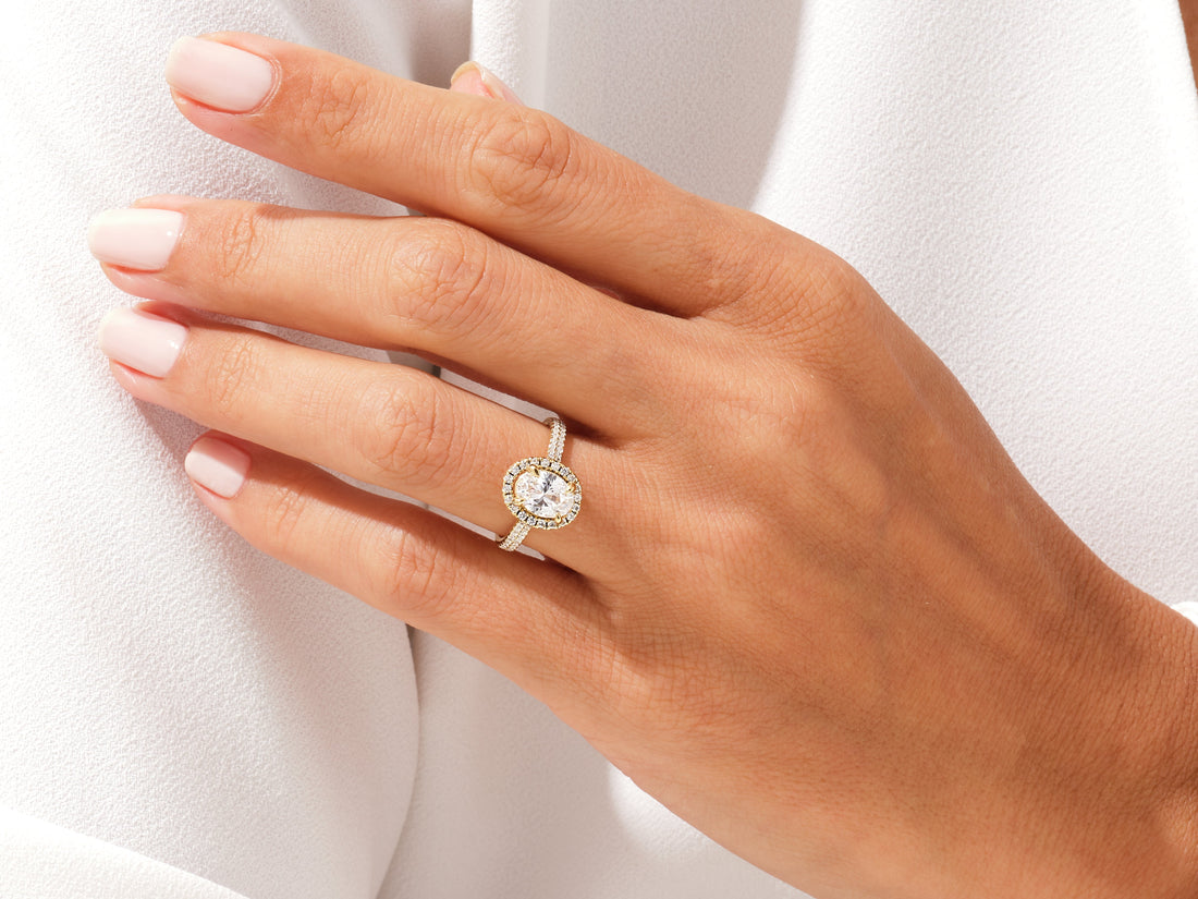 Double Shank Oval Halo Moissanite Engagement Ring (1.50 CT)