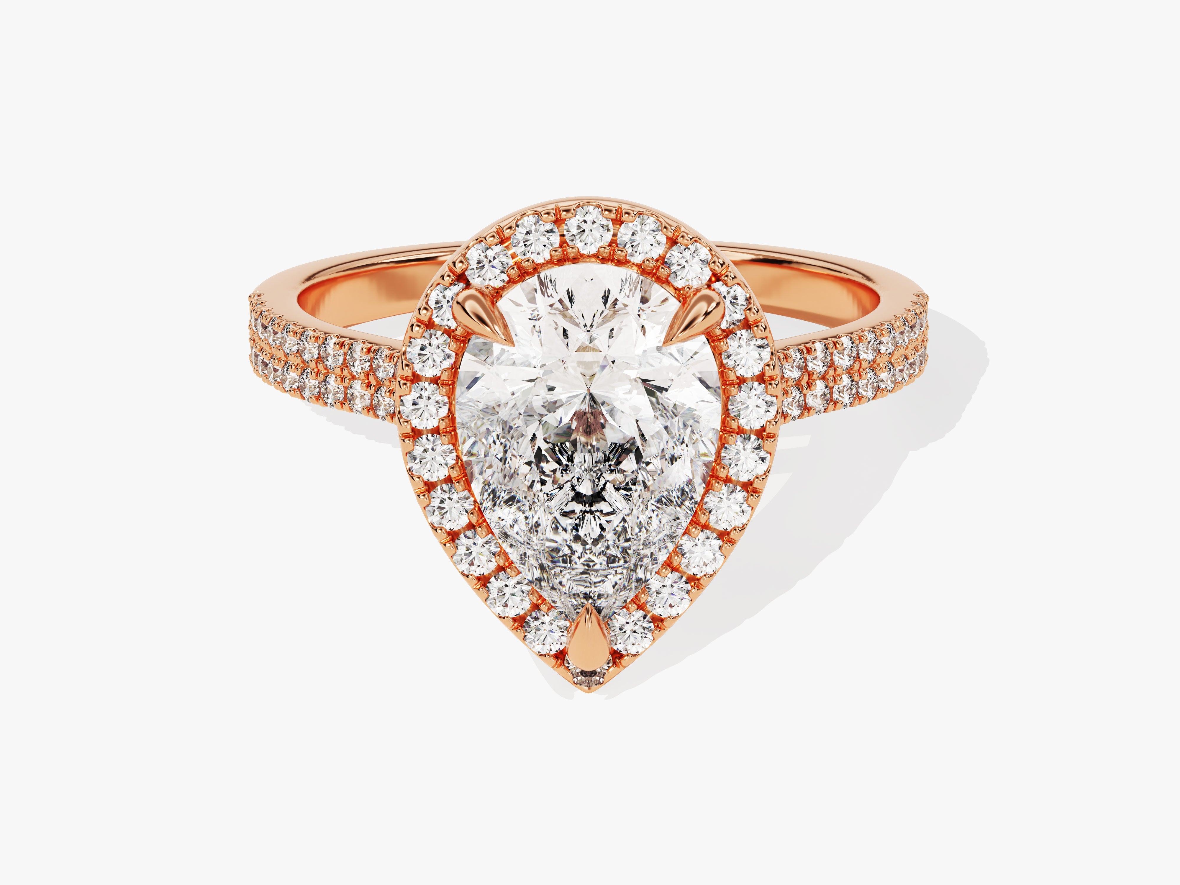 Double Shank Pear Halo Moissanite Engagement Ring (2.00 CT)