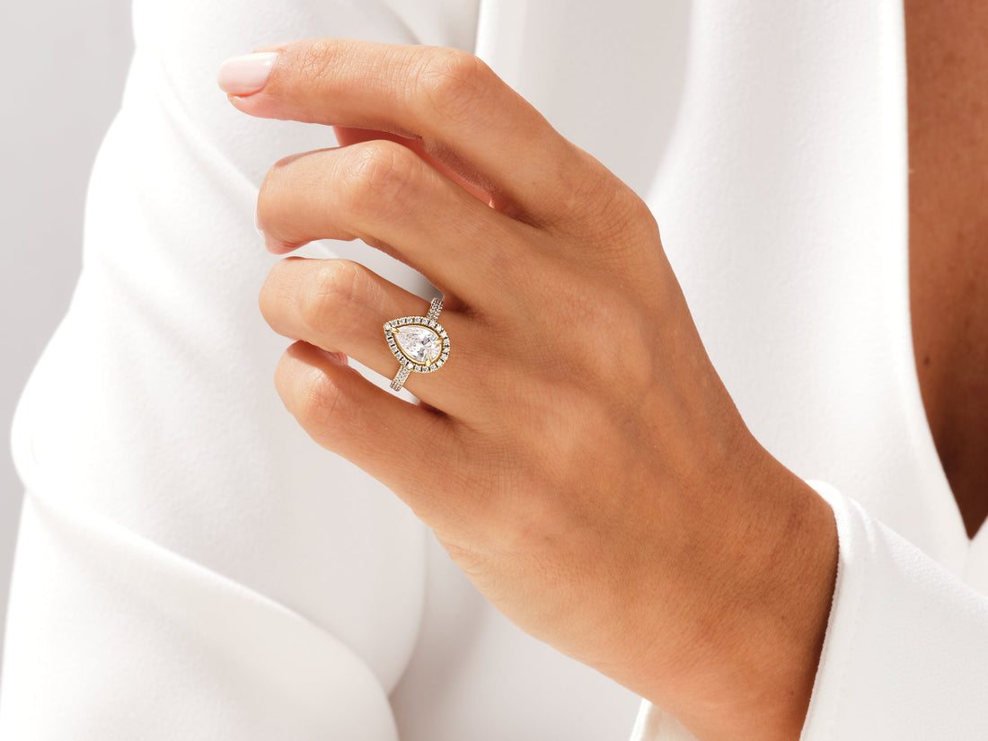 Double Shank Pear Halo Moissanite Engagement Ring (2.00 CT)