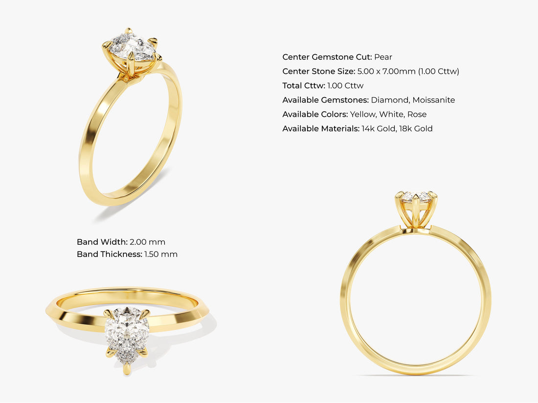 Knife Edge Pear Moissanite Engagement Ring (1.00 CT)