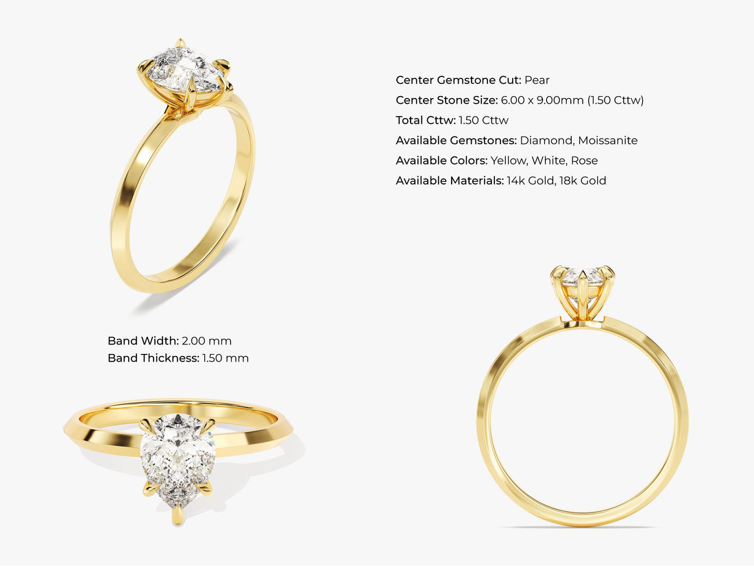Knife Edge Pear Moissanite Engagement Ring (1.50 CT)