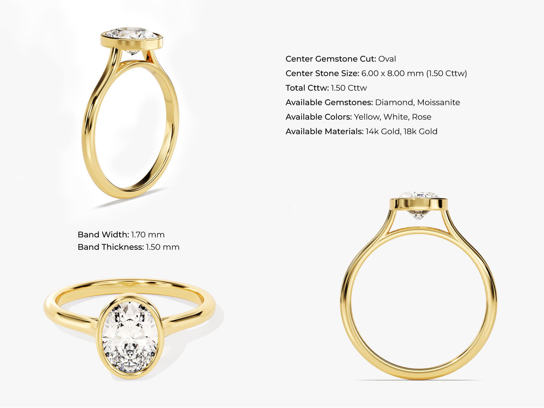 Bezel Oval Moissanite Engagement Ring (1.50 CT)