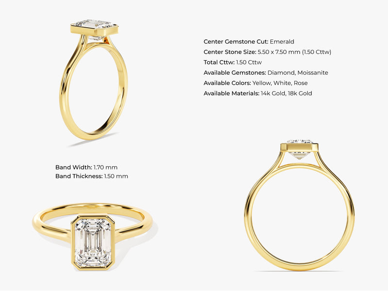 Bezel Emerald Moissanite Engagement Ring (1.50 CT)