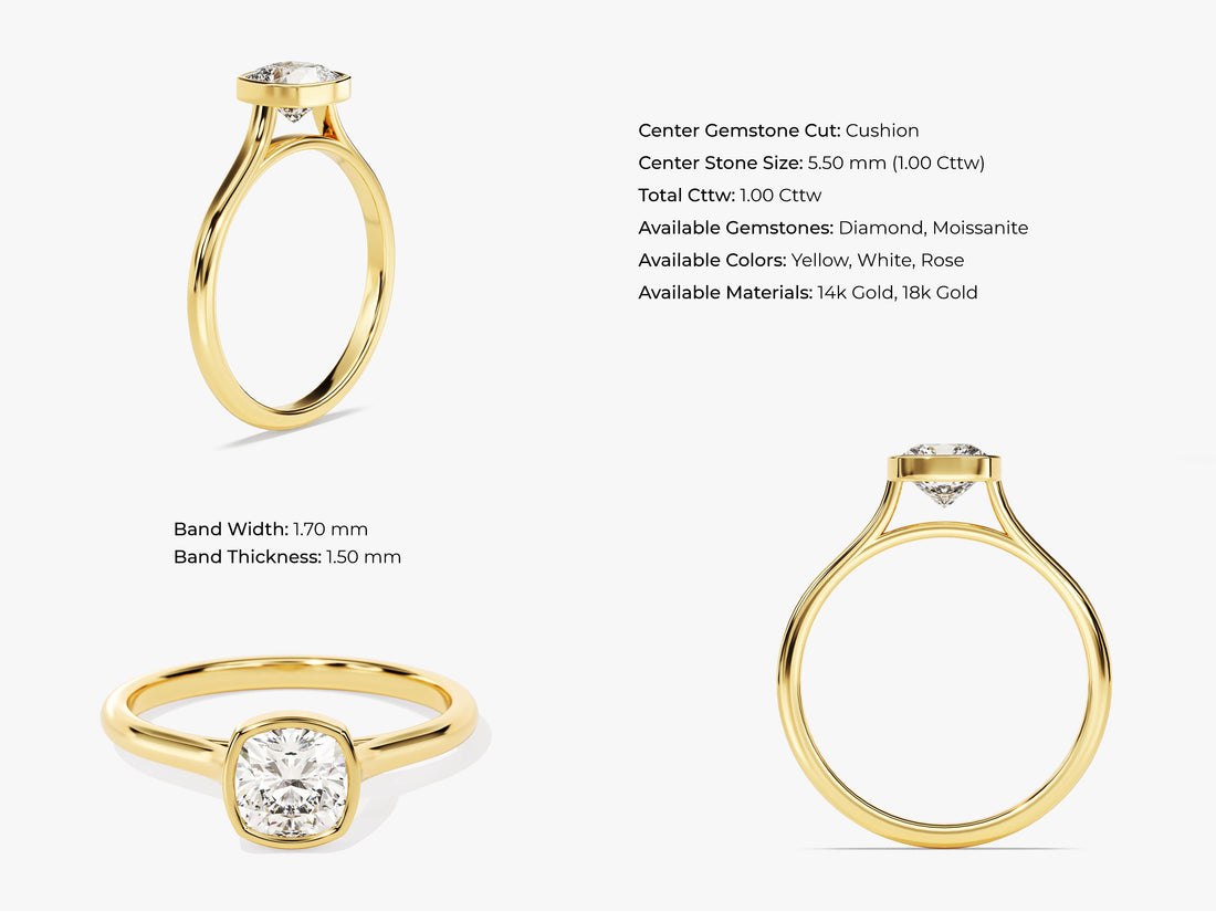 Bezel Cushion Moissanite Engagement Ring (1.00 CT)
