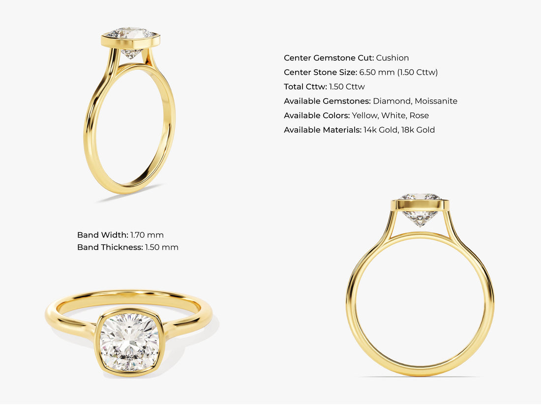 Bezel Cushion Moissanite Engagement Ring (1.50 CT)