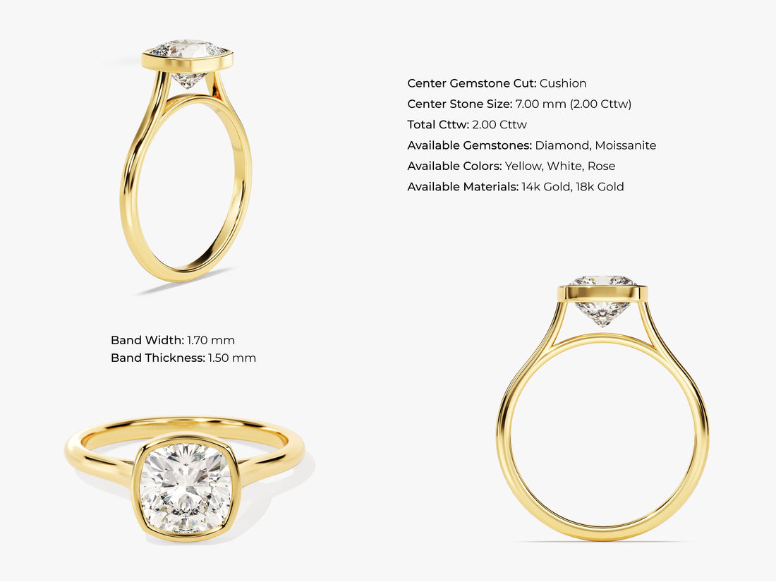 Bezel Cushion Moissanite Engagement Ring (2.00 CT)