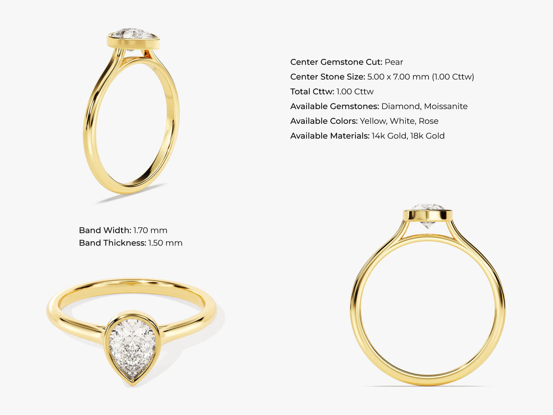 Bezel Pear Moissanite Engagement Ring (1.00 CT)