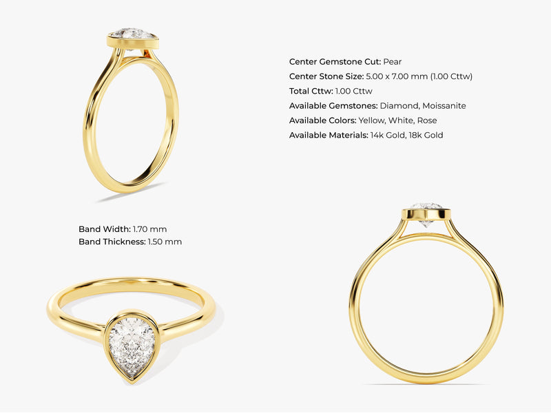 Bezel Pear Moissanite Engagement Ring (1.00 CT)