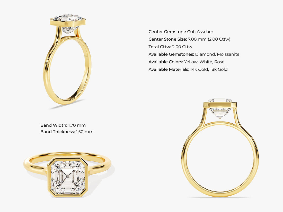 Bezel Asscher Moissanite Engagement Ring (2.00 CT)