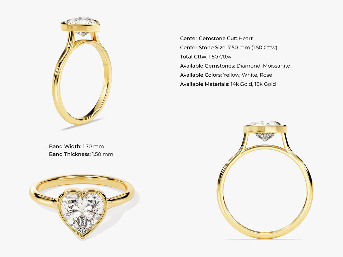 Bezel Heart Moissanite Engagement Ring (1.50 CT)