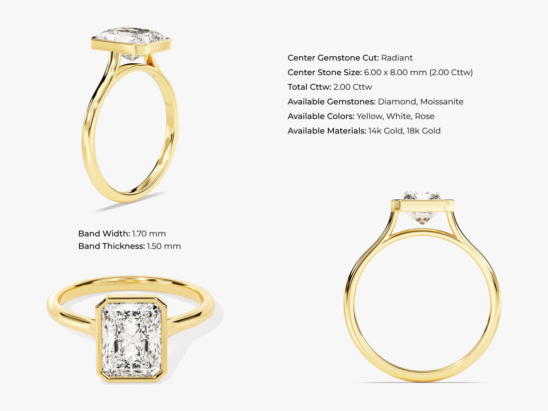 Bezel Radiant Moissanite Engagement Ring (2.00 CT)